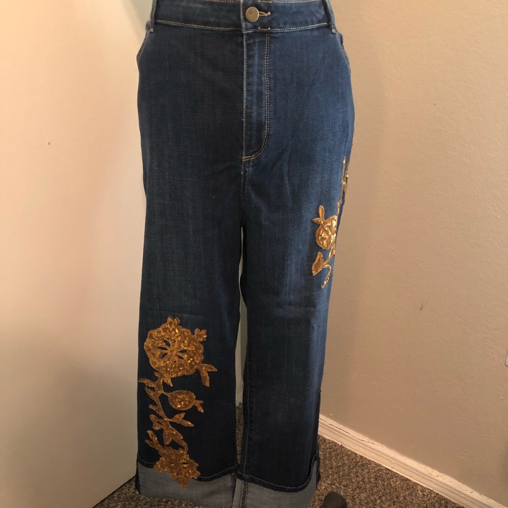 NWT LOGO Lavish straight leg cuffed denim crop w/sequins